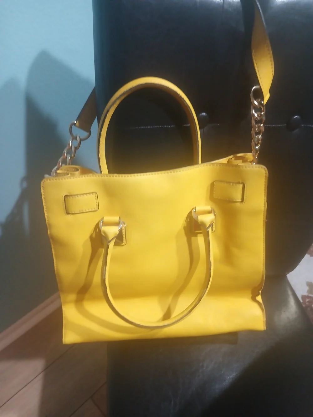 Michael Kors Yellow Studded Satchel with Gold Hardware